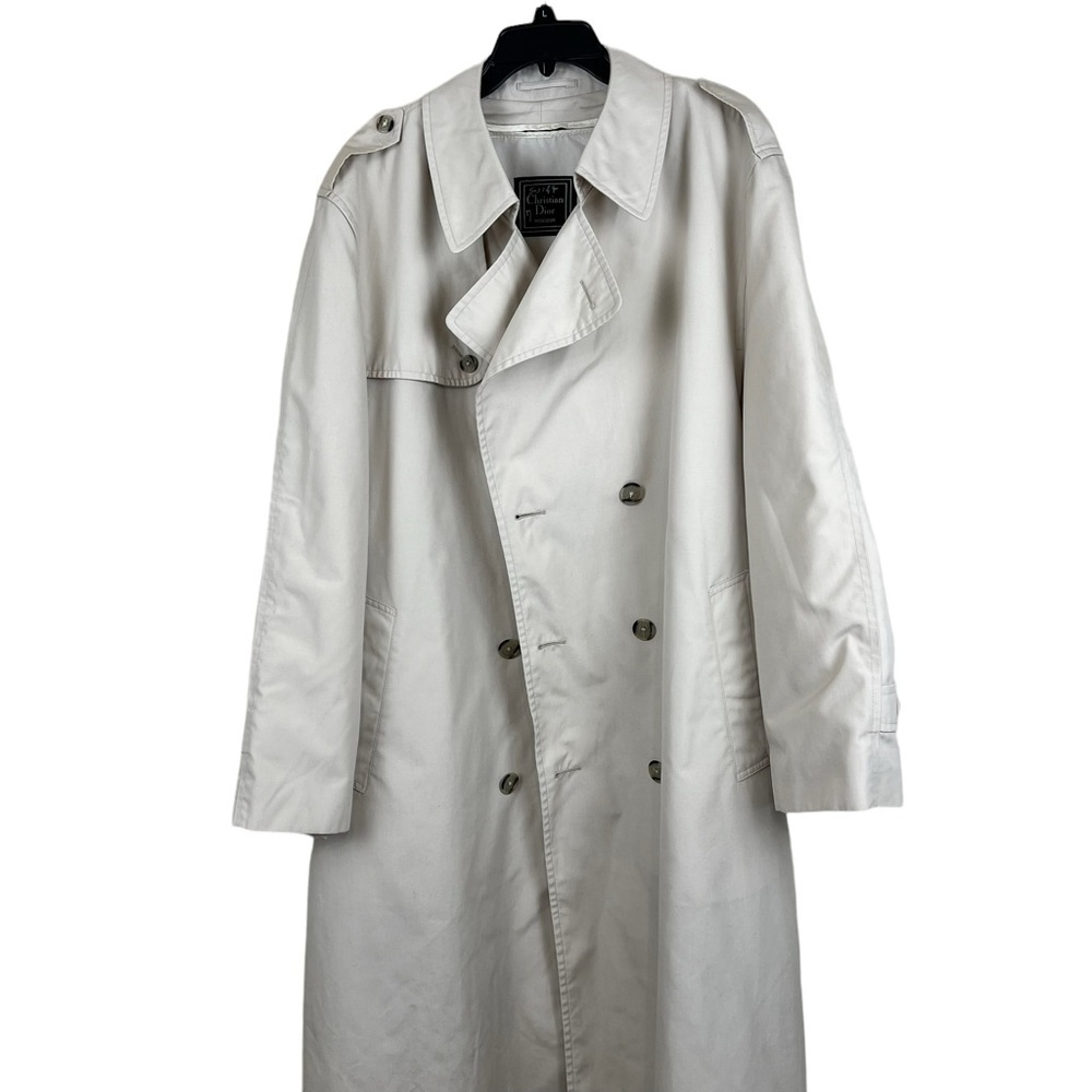 VTG Christian Dior Monsieur Tan Wool Trench Coat Removable Lining Mens Sz 48R XL